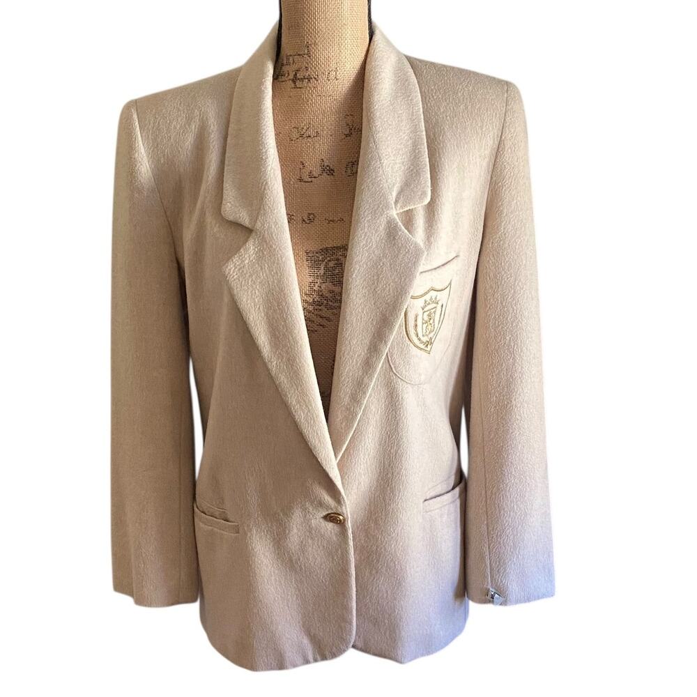 80s Leslie Fay Cashmere Blend Blazer Size 8 Cream Vintage Single-Breasted School